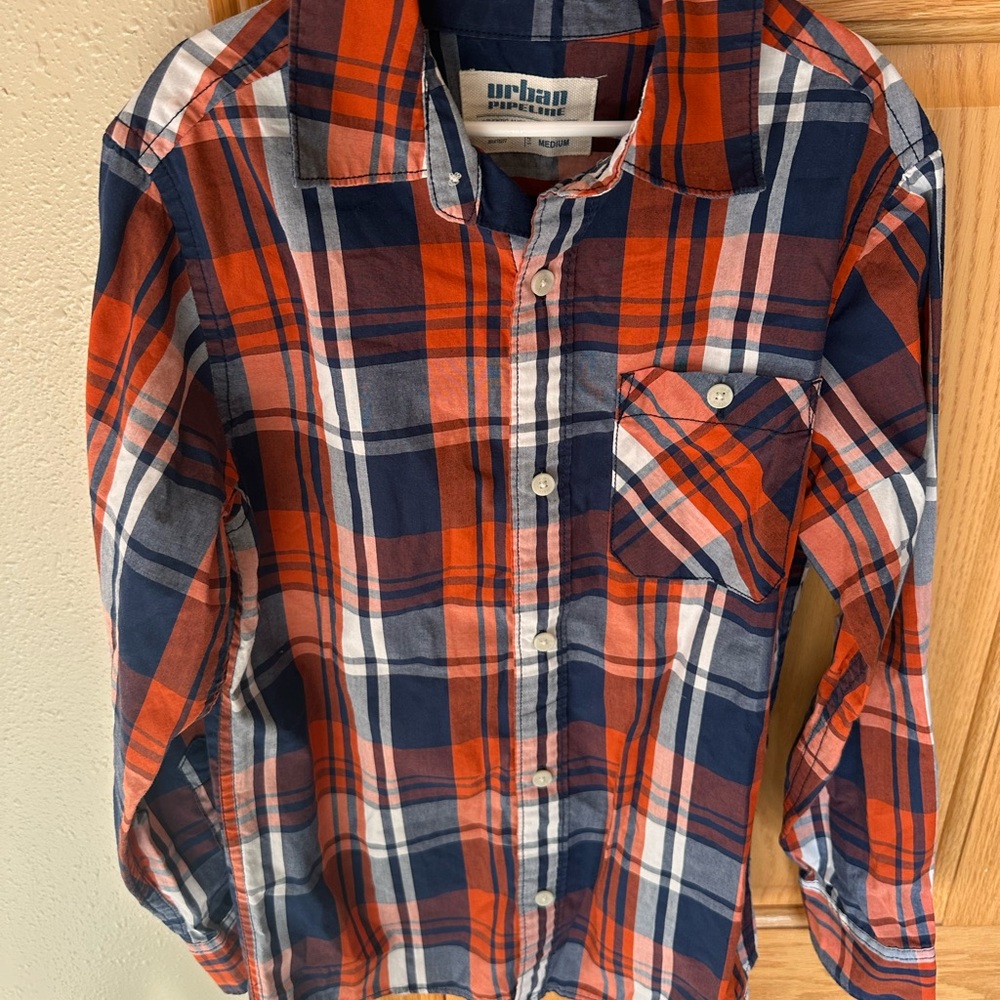 Urban Pipeline Kids Checkered Shirt - Navy and Orange